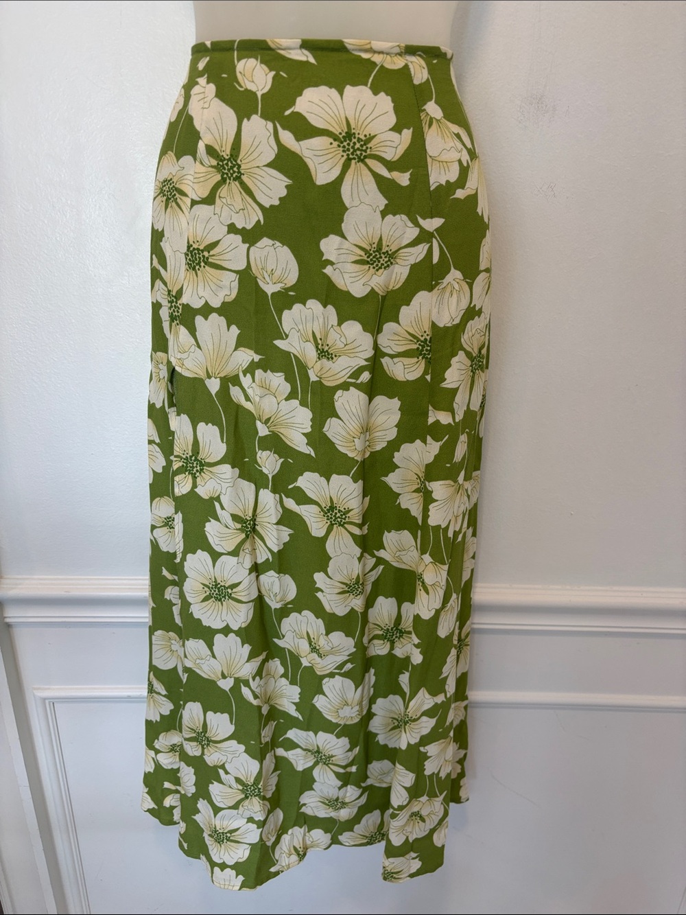 Reformation Green Floral Maxi Skirt Zip Back Size 2